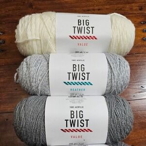 Big Twist Value Yarn 100 Percent Acrylic Cream Heather Grey 3 Skeins